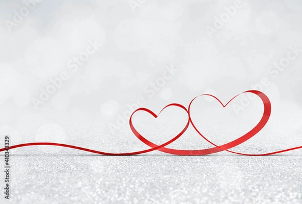 Fototapeta couple red heart ribbon bow tie on glitter floor bokeh background concept design 