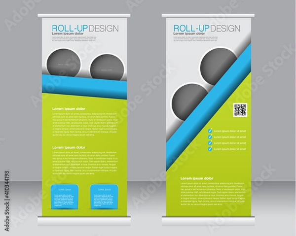 Fototapeta Roll up banner stand template. Abstract background for design,  business, education, advertisement.  Green and blue color. Vector  illustration.