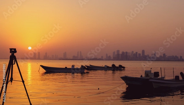 Obraz sunset on the river with boat