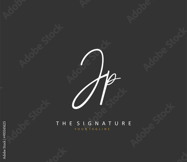 Fototapeta JP Initial letter handwriting and signature logo. A concept handwriting initial logo with template element.