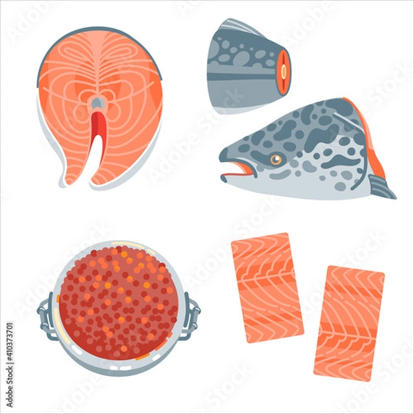 Obraz Salmon parts and caviar