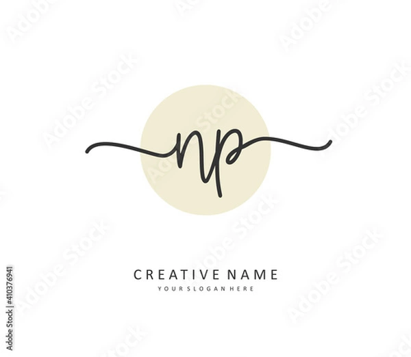 Fototapeta NP Initial letter handwriting and signature logo. A concept handwriting initial logo with template element.