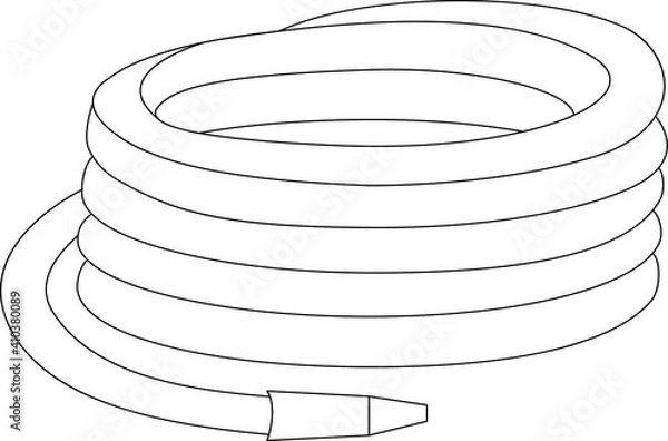 Fototapeta Hose for watering plants. Gardening equipment. Coiled hose. Outline image, can be used as a schematic image of an item in a thematic catalog, for coloring pages, infographics