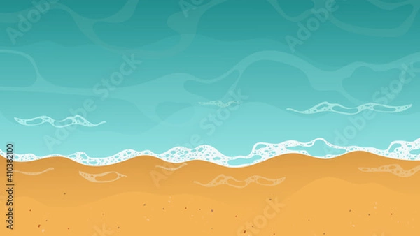 Fototapeta Seashore top view, summer with sand, sea water and beach background. Vector illustration