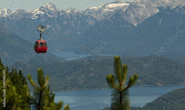 Fototapeta panoramic view of lake nahuel huapi and lake moreno from the cable car of cerro otto