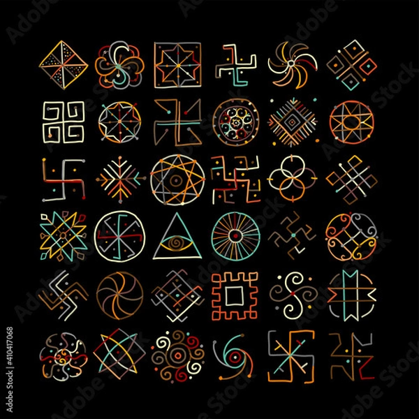 Obraz Sacred geometry, symbol set. Alchemy, religion, philosophy, spirituality. Hand drawn sketch for your design