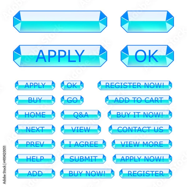 Fototapeta Diamond brilliant glossy web button set isolated on white