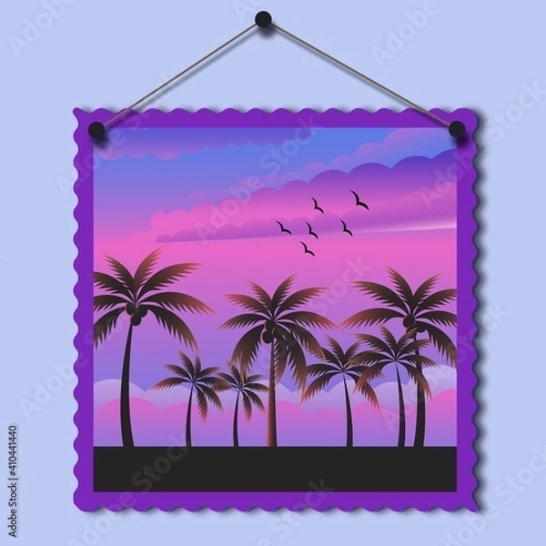 Fototapeta picture with palm trees on the background of sunset