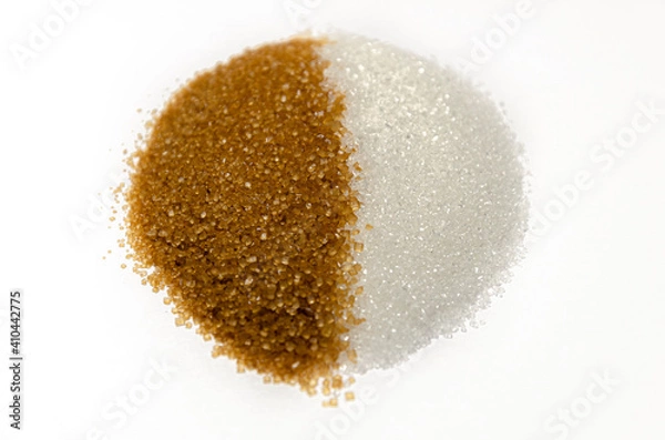 Obraz White and brown sugar on white background
