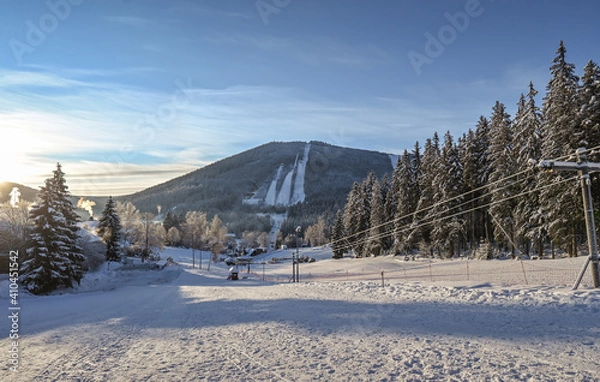 Fototapeta Empty ski slopes in winter season.