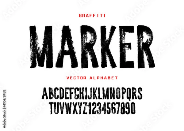 Fototapeta Graffiti marker font design. Hand drawn style geometric alphabet and numbers.