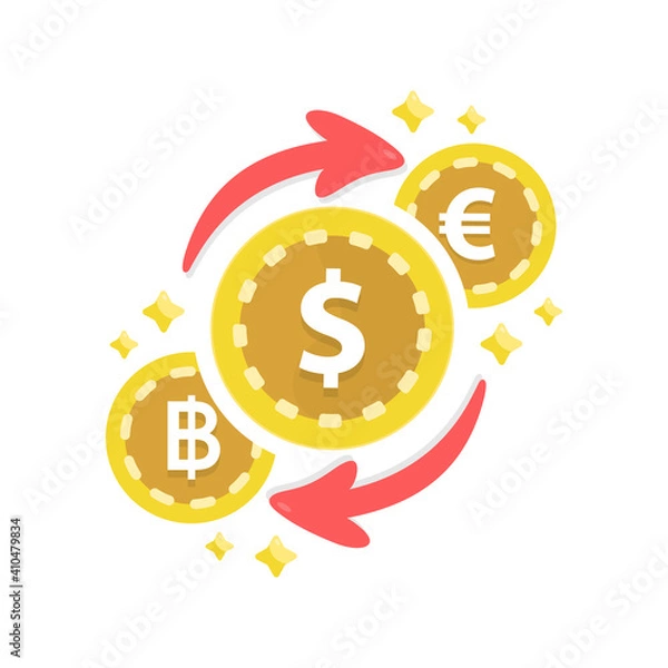 Fototapeta Currency exchange service. Cryptocurrency marketplace for exchange. 