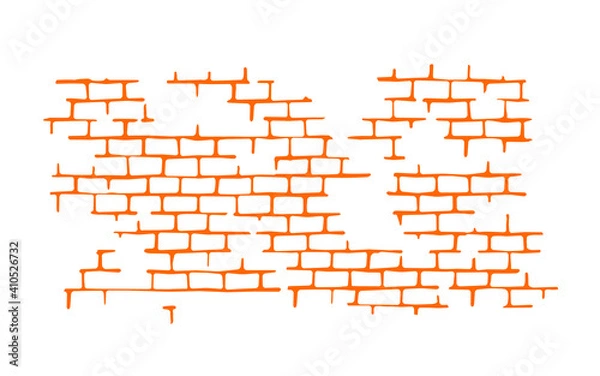 Fototapeta Texture brick wall isolated on white background. Orange seam pattern. Flat mockup for design decor. Vector illustration.