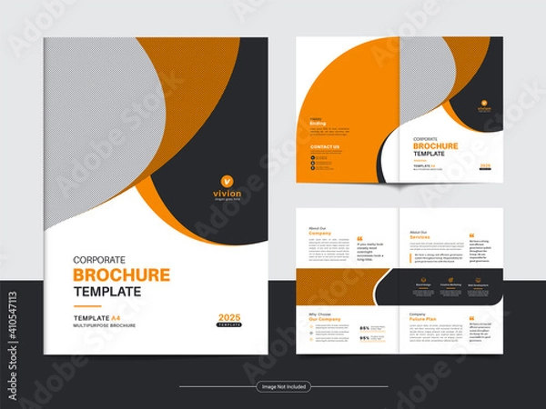 Fototapeta Corporate bi fold business brochure template design with clean, minimal, and modern shapes in A4 format.