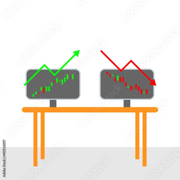 Fototapeta Flat design candlestick trading chart, bullish and bearish strategy technical analysis. Vector Illustration for mobile app, website.