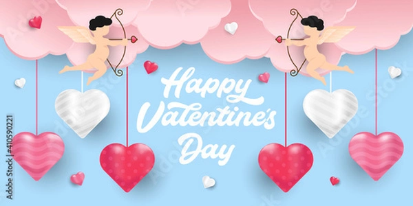 Fototapeta Valentines Day vector background illustration template. Valentines Day background with realistic hearts vector. Happy Valentines day vector sale banner, flyer, invitation, poster, background design