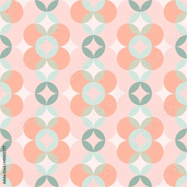 Fototapeta Overlapping Geometric Circles Pattern In Green And Pink