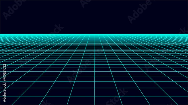 Fototapeta Vector perspective mesh. Abstract landscape frame. Detailed lines on the background. 3d abstract mesh background