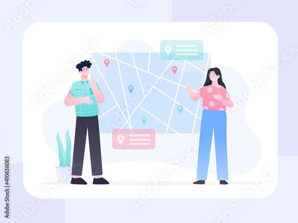 Fototapeta Illustration Vector Graphic of The couple chooses a location for the new home, this illustration perfect for website, landing page, web, app, and banner