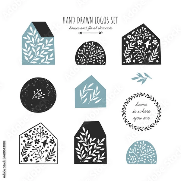 Obraz Collection of the hand drawn house logos. Vector illustration.