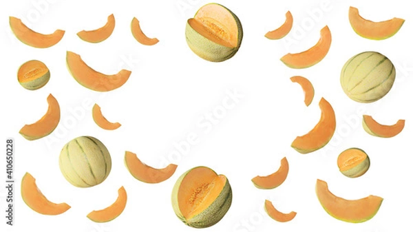 Fototapeta flying Cantaloupe Melon on white background 3d rendering