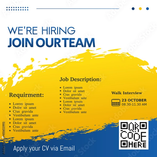 Fototapeta Job recruitment design for companies. Square social media post layout. We are hiring banner, poster, background template