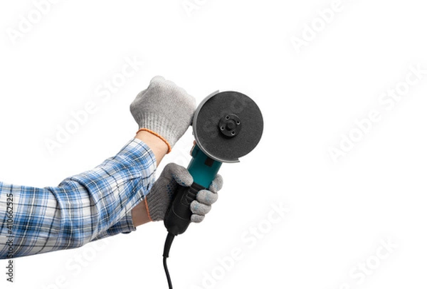 Fototapeta builder worked with construction tools - Angle grinder