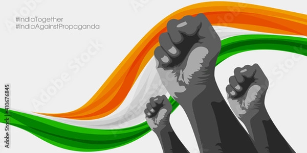 Obraz Indian farmer protest poster. three hand fists are denoting protest against the propaganda of Indian farmer protest. Agricultural bill. Vector illustration.