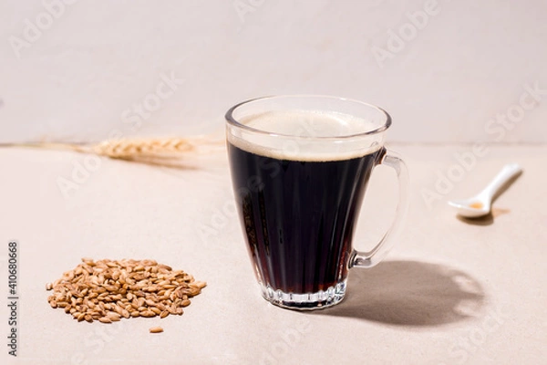 Obraz Coffee substitute drink made from oats, decaf on beige background