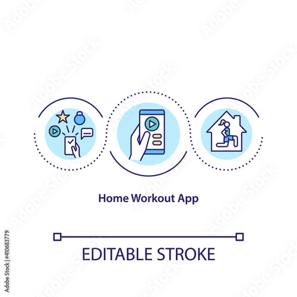Fototapeta Home workout app concept icon. Getting best software for exercising in any place. Remote workout plans idea thin line illustration. Vector isolated outline RGB color drawing. Editable stroke