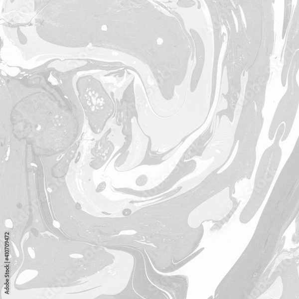 Fototapeta White marble ink texture on watercolor paper background. Marble gray stone image. Bath bomb effect. Psychedelic biomorphic art.