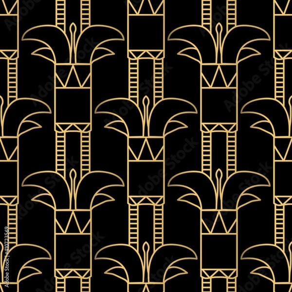 Fototapeta black art deco pattern with geometric pattern with lilies
