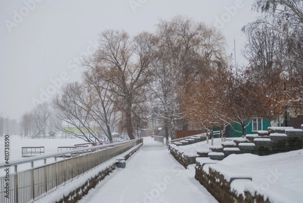 Obraz snow covered bridge in winter