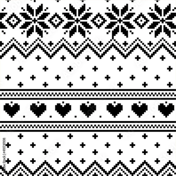 Obraz Nordic pattern illustration vector. New Year or winter design. Sweater ornaments for scandinavian pattern. Vector illustration.