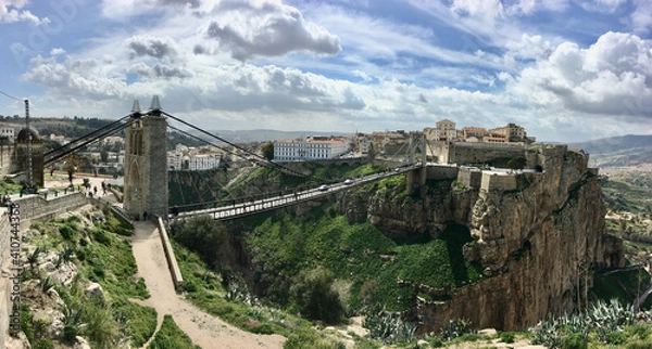 Fototapeta Sidi Rasheed Bridge part of the Rhumel siting high on the rocks with a view of the old city.These bridges exist as the city's most spectacular man-made structures