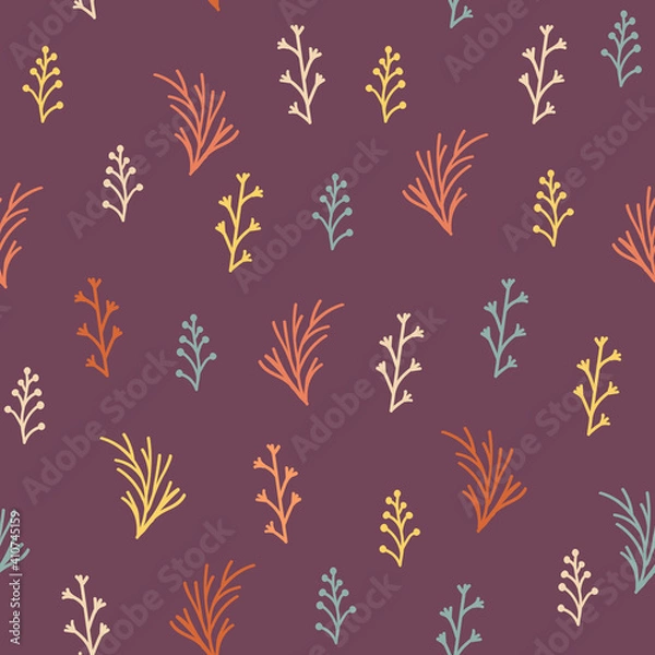 Fototapeta Simple foliage doodle repeat pattern design