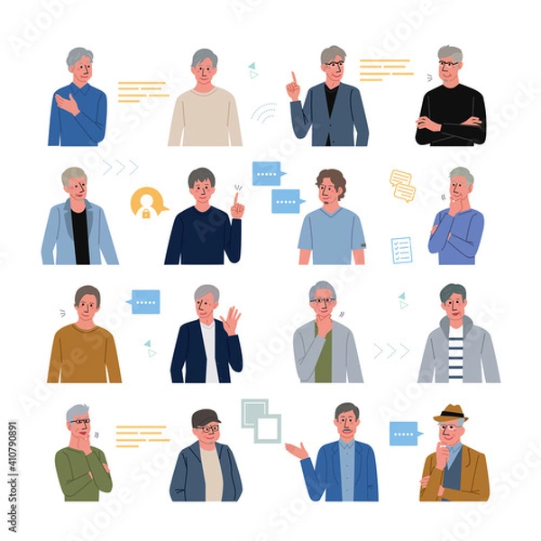 Fototapeta 中高年の男性　シニア男性　イラスト　上半身
