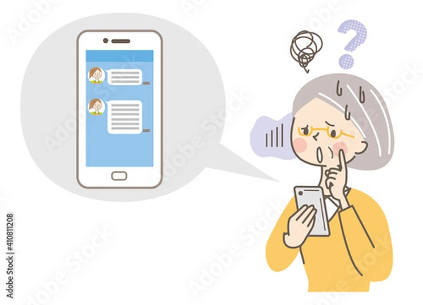 Fototapeta スマホの使い方が分からず困っているシニア女性