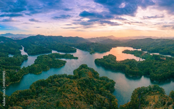 Obraz Aerial view of Honghua Lake scenic spot in Huizhou City, Guangdong Province, China
