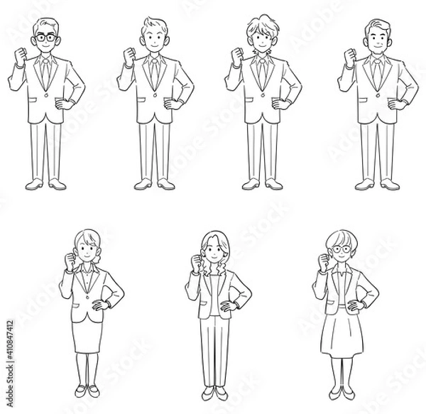 Obraz ガッツポーズするビジネスマンとビジネスウーマンの全身のイラストセット
