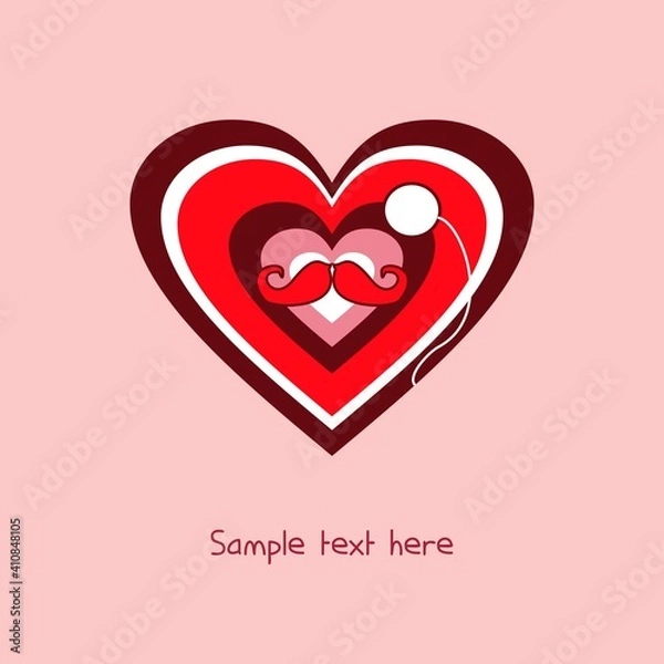 Fototapeta A cheerful iridescent heart with a monocle and a mustache on a pink background.
