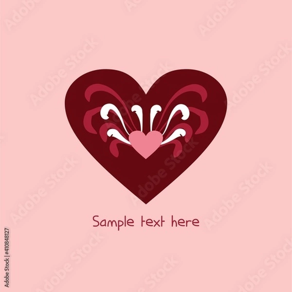 Fototapeta Chocolate heart with the image of a small pink heart with abstract wings of white and light chocolate color