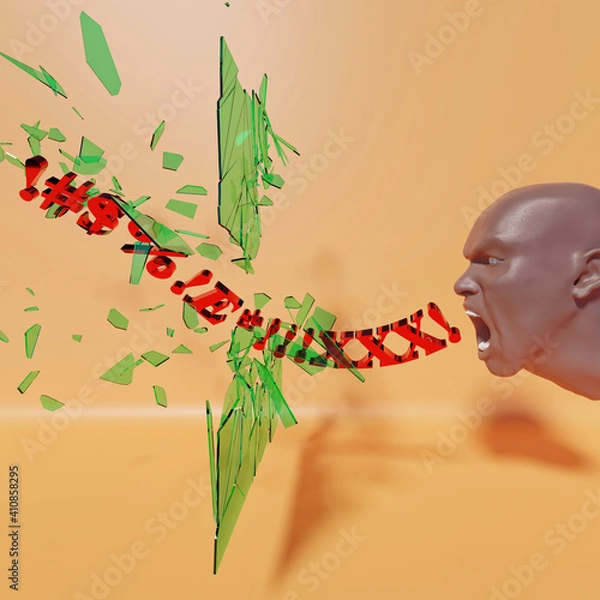 Obraz head shouting at shattering glass