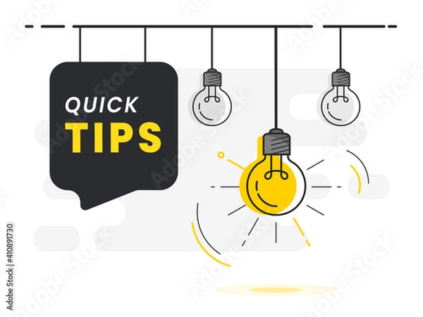 Fototapeta Quick Tips badge with light bulb on speech bubble. Trendy flat vector illustration. 