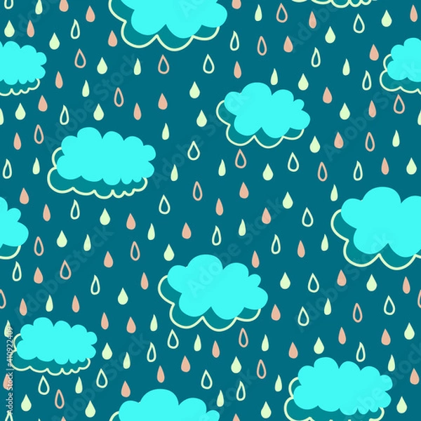 Fototapeta Seamless pattern with colored rainy clouds. Vector illustration