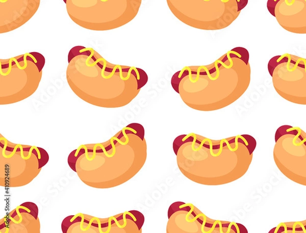 Fototapeta Hand Drawn Cartoon Illustration. Fast Food Vector Seamless Pattern. Tasty Image Meal. Flat Style Collection