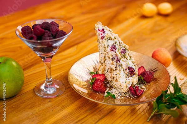 Fototapeta dessert with berries on a decorated table