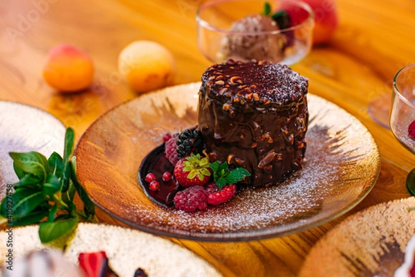 Obraz dessert with berries on a decorated table
