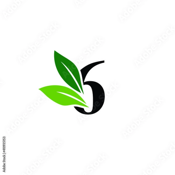 Fototapeta Number 6 Logo with Green Leaves, Nature Logo/Icon Design Template.