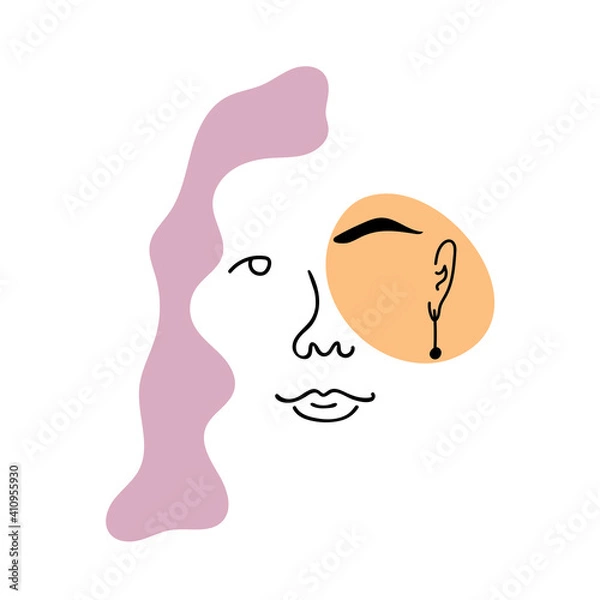 Fototapeta Abstract line art face painting contemporary portrait